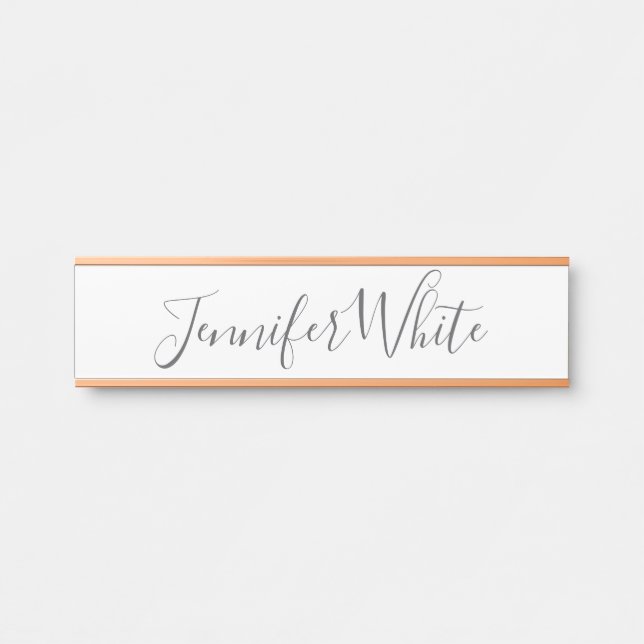 Calligraphy Elegant Bold Retro Grey White Name Door Sign (Front)