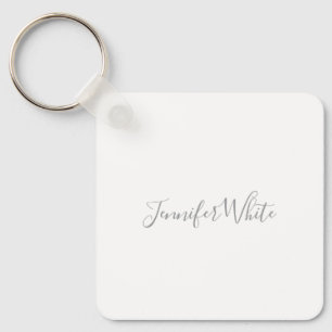 Calligraphy Elegant Bold Retro Grey White Name Key Ring