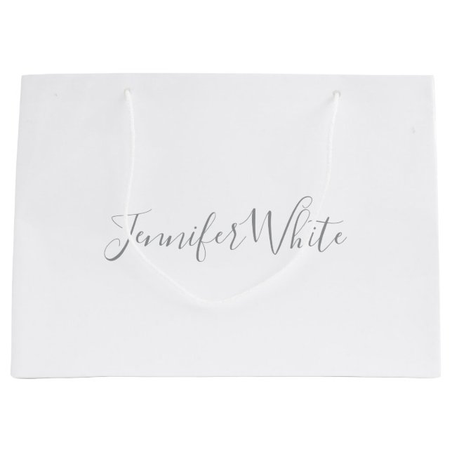 Calligraphy Elegant Bold Retro Grey White Name Large Gift Bag (Front)
