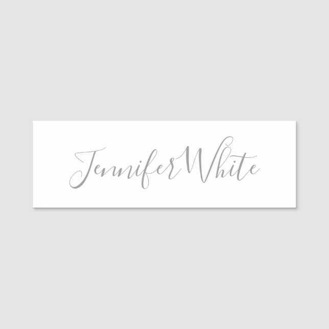 Calligraphy Elegant Bold Retro Grey White Name Tag (Front)