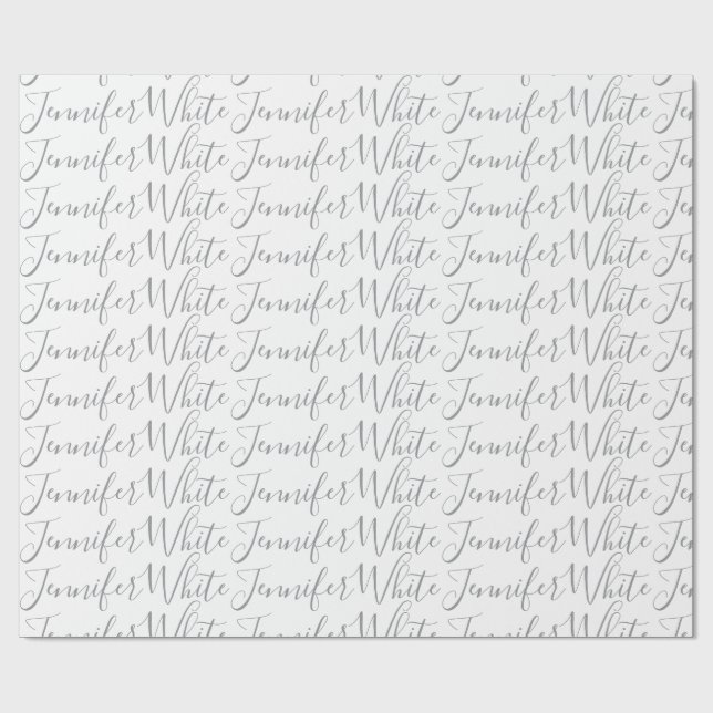 Calligraphy Elegant Bold Retro Grey White Name Wrapping Paper (Flat)