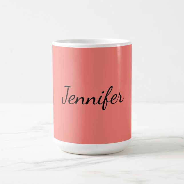 Calligraphy Elegant Coral Pink Plain Simple Name Coffee Mug (Center)