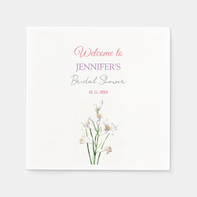 Calligraphy Elegant Floral Welcome Bridal Shower Napkin (Front)