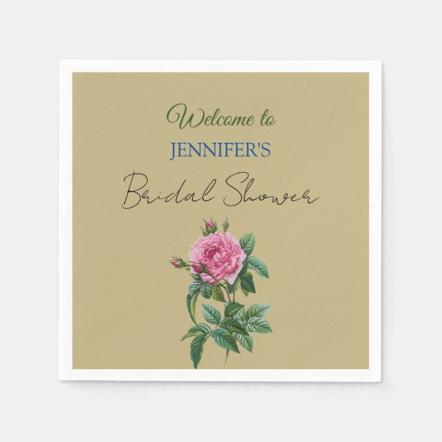 Calligraphy Elegant Floral Welcome Bridal Shower Napkin (Front)