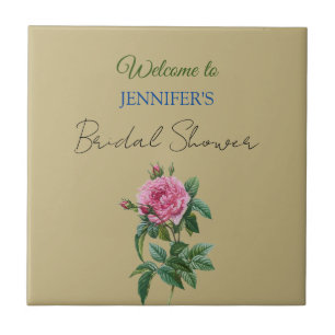 Calligraphy Elegant Floral Welcome Bridal Shower Tile
