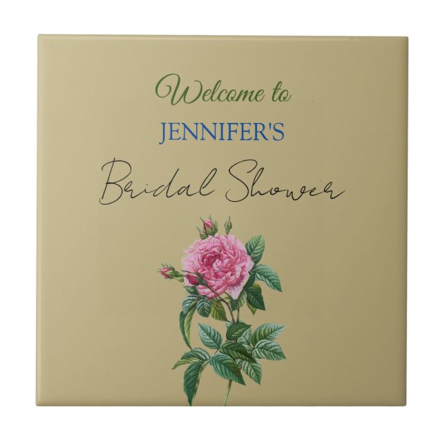 Calligraphy Elegant Floral Welcome Bridal Shower Tile (Front)
