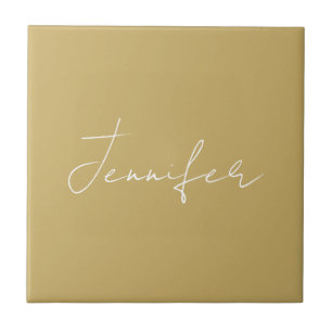 Calligraphy Elegant Gold Colour Plain Simple Name Tile