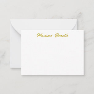 Calligraphy Elegant Gold White Plain Simple Name Card