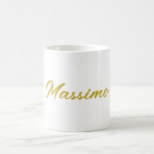 Calligraphy Elegant Gold White Plain Simple Name Coffee Mug