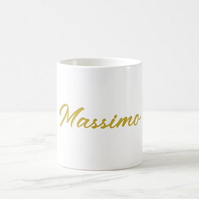 Calligraphy Elegant Gold White Plain Simple Name Coffee Mug (Center)