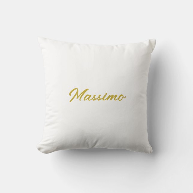 Calligraphy Elegant Gold White Plain Simple Name Cushion (Front)