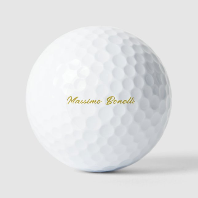 Calligraphy Elegant Gold White Plain Simple Name Golf Balls (Front)