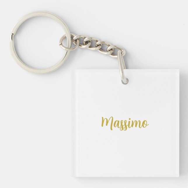 Calligraphy Elegant Gold White Plain Simple Name Key Ring (Front)