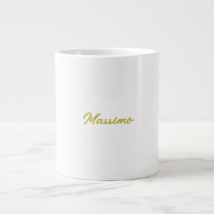 Calligraphy Elegant Gold White Plain Simple Name Large Coffee Mug