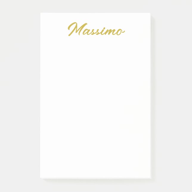 Calligraphy Elegant Gold White Plain Simple Name Post-it Notes (Front)