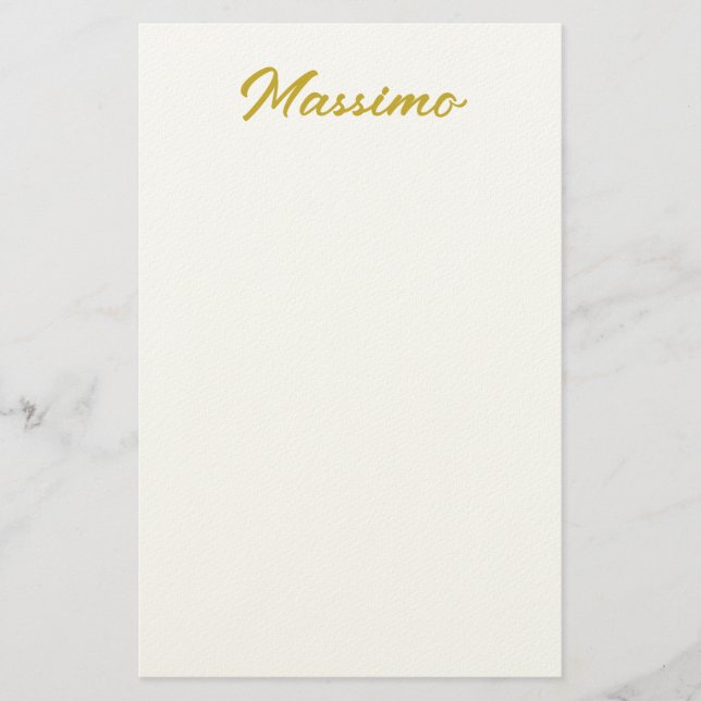 Calligraphy Elegant Gold White Plain Simple Name Stationery (Front)