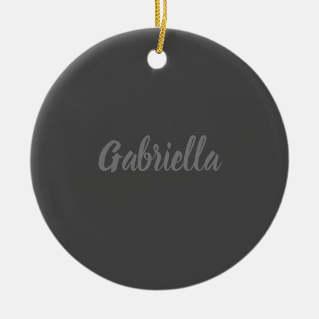 Calligraphy Elegant Grey Plain Simple Name Ceramic Tree Decoration (Front)