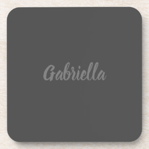 Calligraphy Elegant Grey Plain Simple Name Coaster