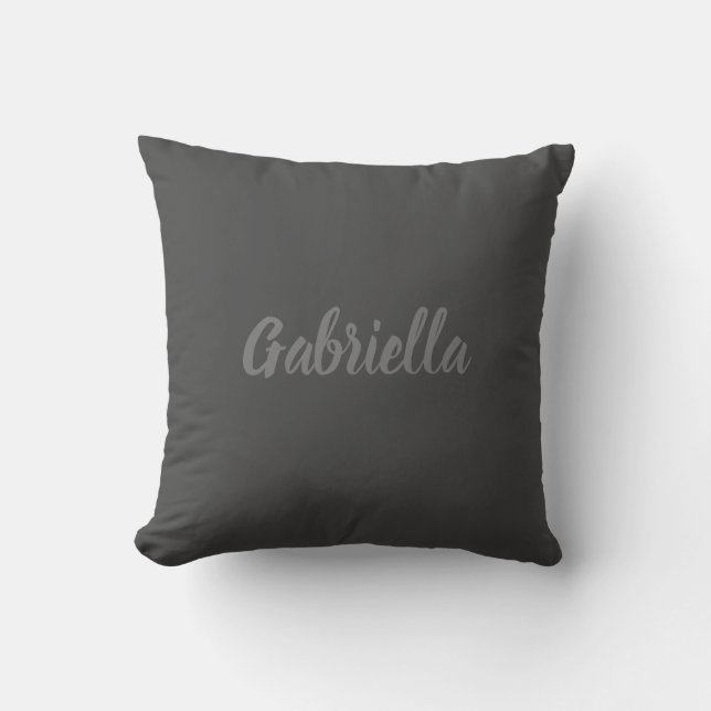 Calligraphy Elegant Grey Plain Simple Name Cushion (Front)