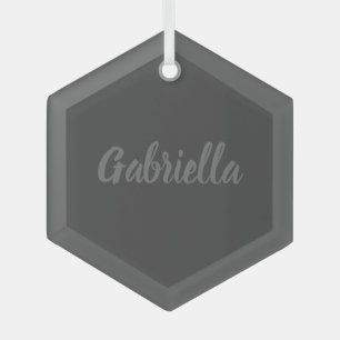 Calligraphy Elegant Grey Plain Simple Name Glass Tree Decoration