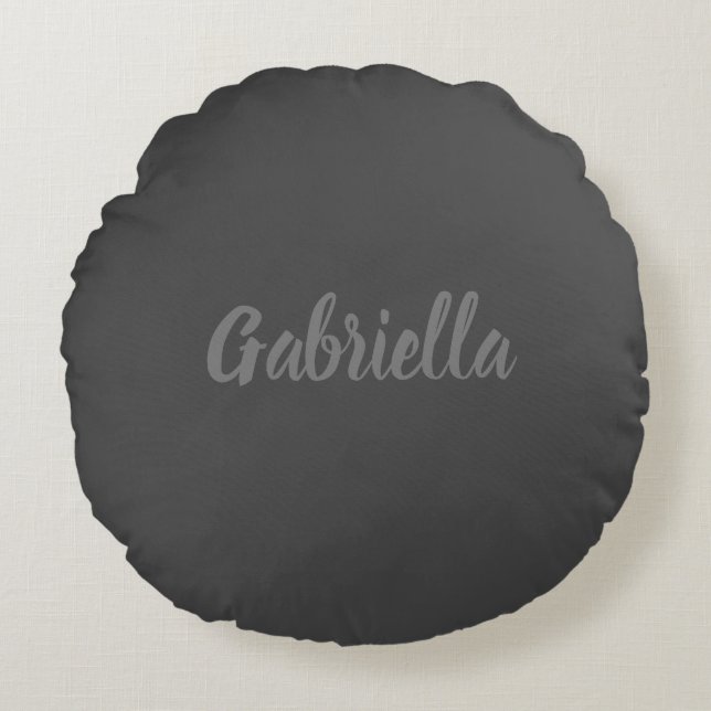 Calligraphy Elegant Grey Plain Simple Name Round Cushion (Front)