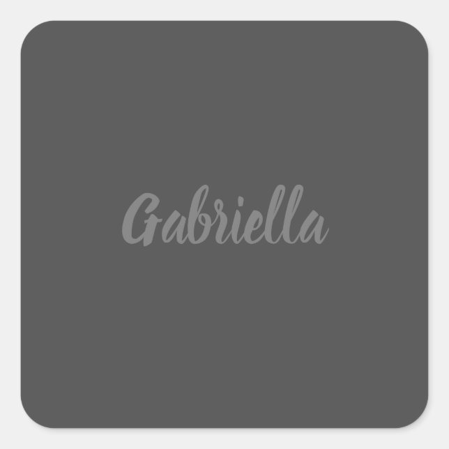 Calligraphy Elegant Grey Plain Simple Name Square Sticker (Front)