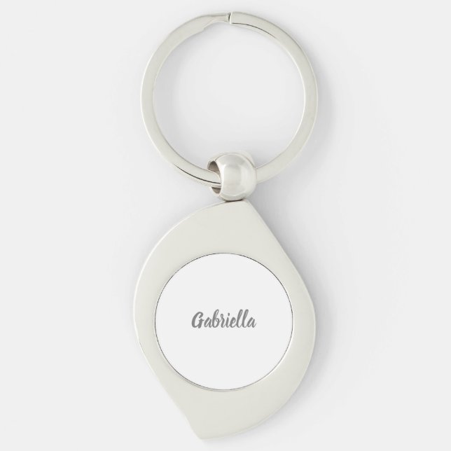 Calligraphy Elegant Grey White Plain Simple Name Key Ring (Front)
