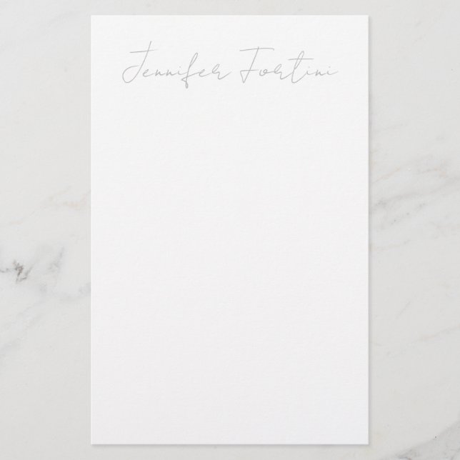 Calligraphy Elegant Grey & White Plain Simple Stationery (Front)
