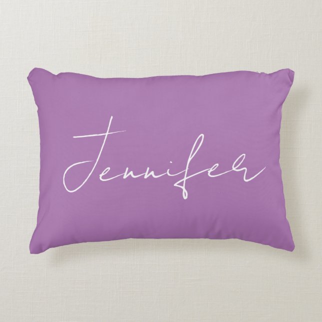 Calligraphy Elegant Lavender Plain Simple Name Decorative Cushion (Front)