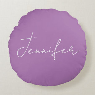 Calligraphy Elegant Lavender Plain Simple Name Round Cushion