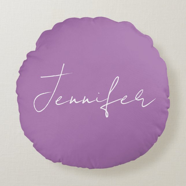 Calligraphy Elegant Lavender Plain Simple Name Round Cushion (Front)