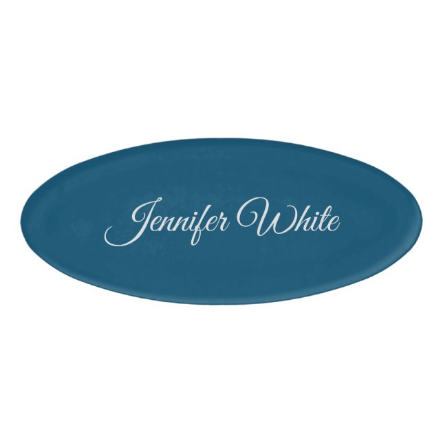 Calligraphy Elegant Ocean Blue Name Tag (Front)
