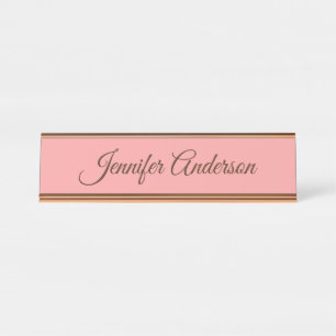 Calligraphy Elegant Pastel Red Personalised Name Desk Name Plate