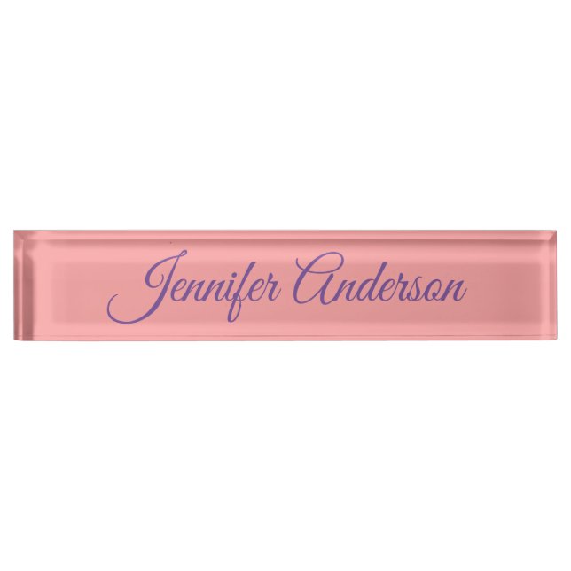 Calligraphy Elegant Pastel Red Personalised Name Nameplate (Front)