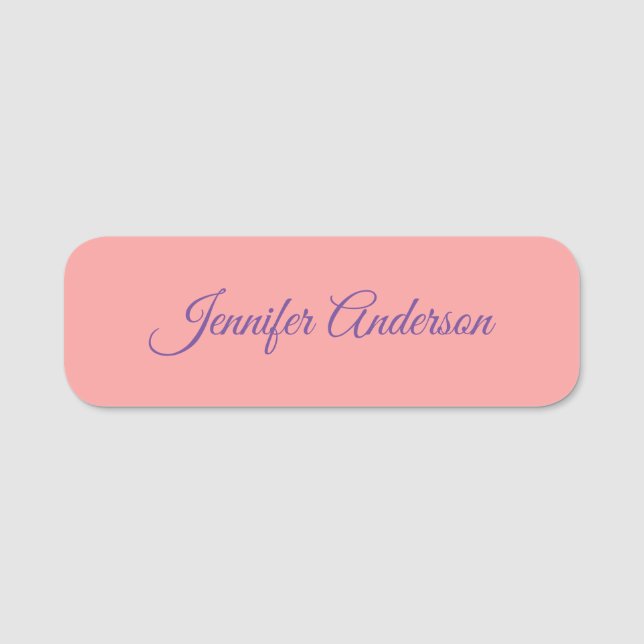 Calligraphy Elegant Pastel Red Personalised Name Tag (Front)