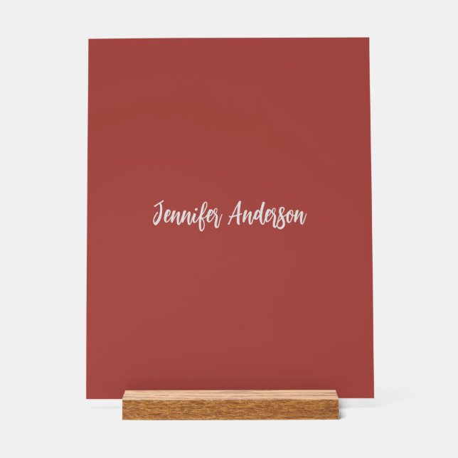 Calligraphy Elegant Personalised Brick Red Acrylic Sign (Front)