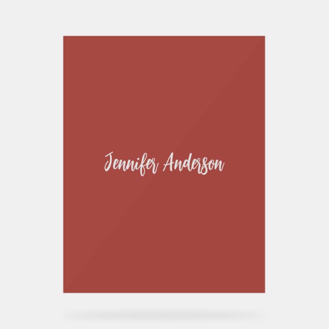 Calligraphy Elegant Personalised Brick Red Acrylic Sign (Front)