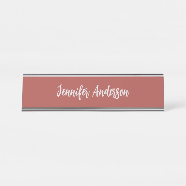 Calligraphy Elegant Personalised Brick Red Desk Name Plate (Front)