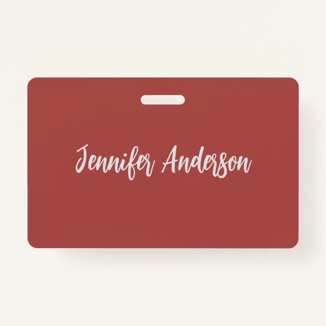 Calligraphy Elegant Personalised Brick Red ID Badge (Front)