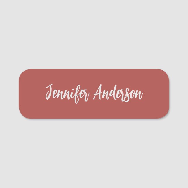 Calligraphy Elegant Personalised Brick Red Name Tag (Front)
