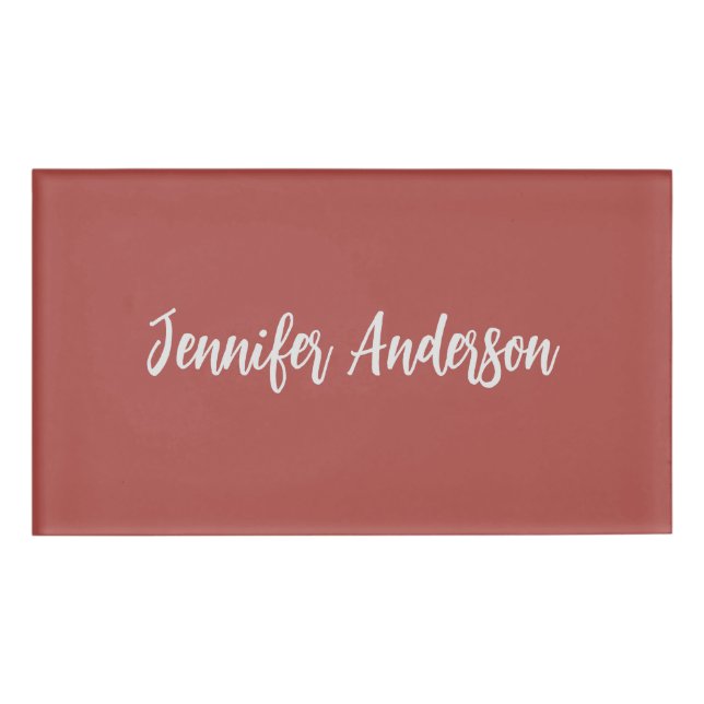Calligraphy Elegant Personalised Brick Red Name Tag (Front)