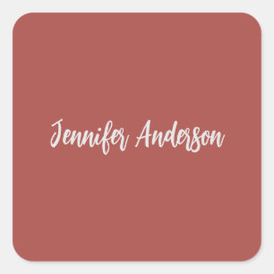 Calligraphy Elegant Personalised Brick Red Square Sticker