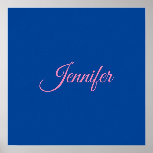 Calligraphy Elegant Pink Blue Custom Name Poster (Front)