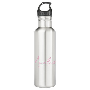 Calligraphy Elegant Pink White Custom Name 710 Ml Water Bottle
