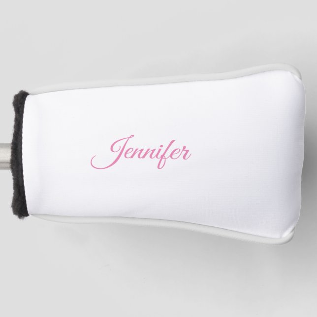 Calligraphy Elegant Pink White Custom Name Golf Head Cover (Front)