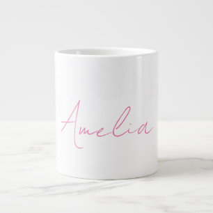Calligraphy Elegant Pink White Custom Name Large Coffee Mug