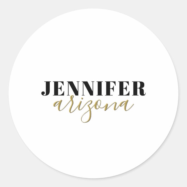 Calligraphy Elegant Plain Add Own Name Classic Round Sticker (Front)