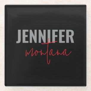 Calligraphy Elegant Plain Add Own Name Glass Coaster
