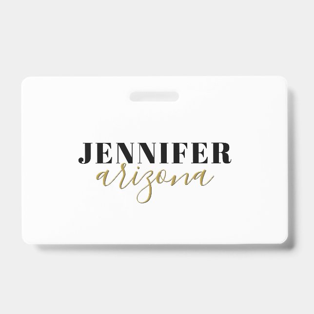 Calligraphy Elegant Plain Add Own Name ID Badge (Front)