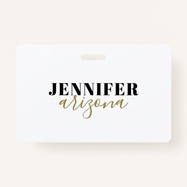 Calligraphy Elegant Plain Add Own Name ID Badge (Front)